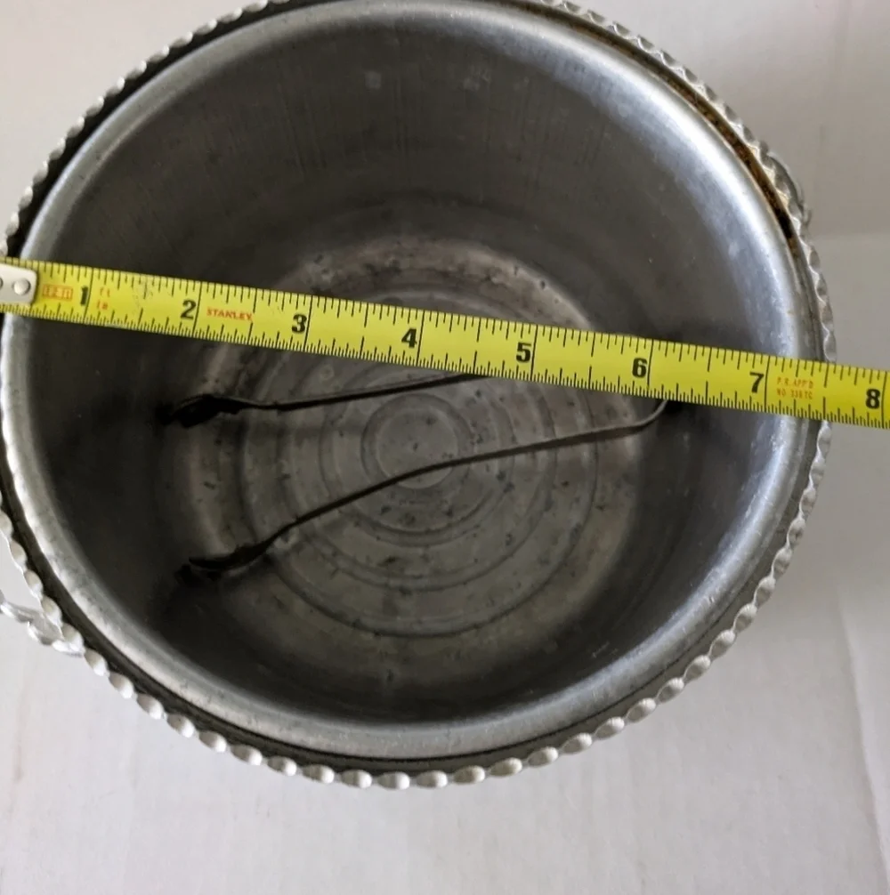 Vintage Hammered Aluminum Ice Bucket & Tong.Underside Of Lid Has Cocktail Recipe